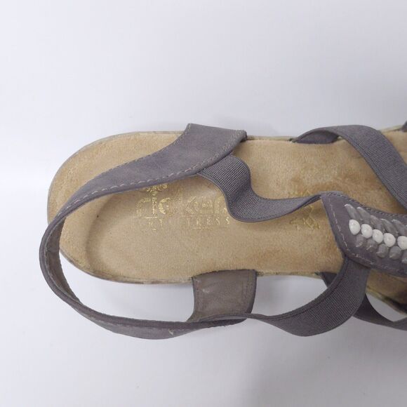 RIEKER Embellished Leather Stretchy Sandals Block Heel Taupe Sz 42 EU 10-10.5 US - Picture 6 of 9